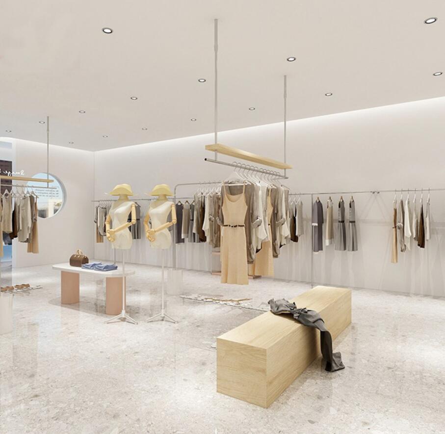 Clothing store display rack Commercial Furniture middle island water table floor type decorative display shelf women's cloth shop hanging pole