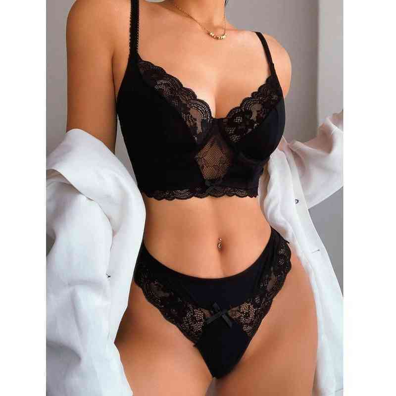 NXY Sexy Set Femmes Lace Lace Erotic Lingerie Bras noir et string Lingere Langerie Babydoll Ladies Underwear Bikini Panty S pijamas 0211