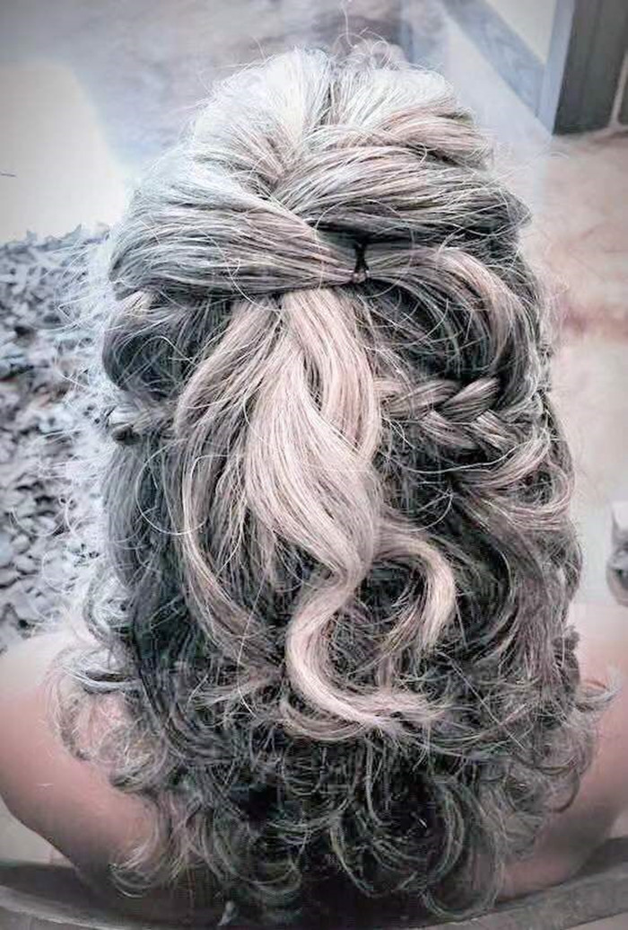 Short gray real hair ponytail hairpiece wraps pony tail silver grey puff bun updo gorgeous for young girl women salt and pepper natural highlights dra