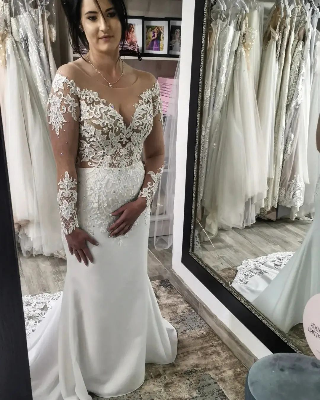 Plus Size Mermaid Wedding Dresses Sheer Jewel Neck Long Sleeve Lace Sexy Bride Dress Wedding Gowns Custom Made