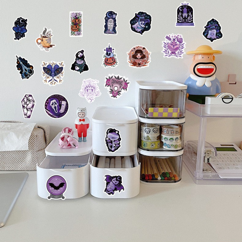 50Pcs Purple Style Halloween Stickers Ghost Skeleton Graffiti Kids Motorcycle Bicycle Decal