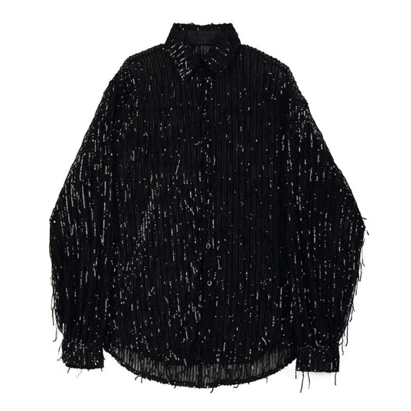 IEFB Spring Autumn Product Irregular Sequin Tassel Shirt Niche Streetwear Fashion Long Sleeve Shirts Men's Tops 9Y7232 220330