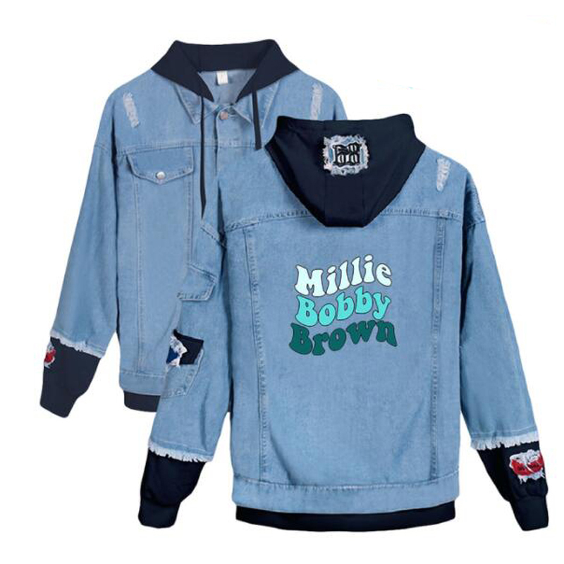 Millie Bobby Brown Merch Denim Jacket Women Streetwear Hip Hop Men's Hooded Jean Jackets Male Casual Loose Outerwear, 001
Millie Bobby Brown Merch Denim Jacket Women Streetwear Hip Hop Men's Hooded Jean Jackets Male Casual Loose Outerwear, 001