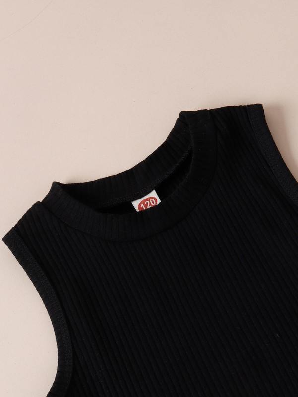 Girls Solid Tank Top & Cow Print Flare Leg Pants SHE