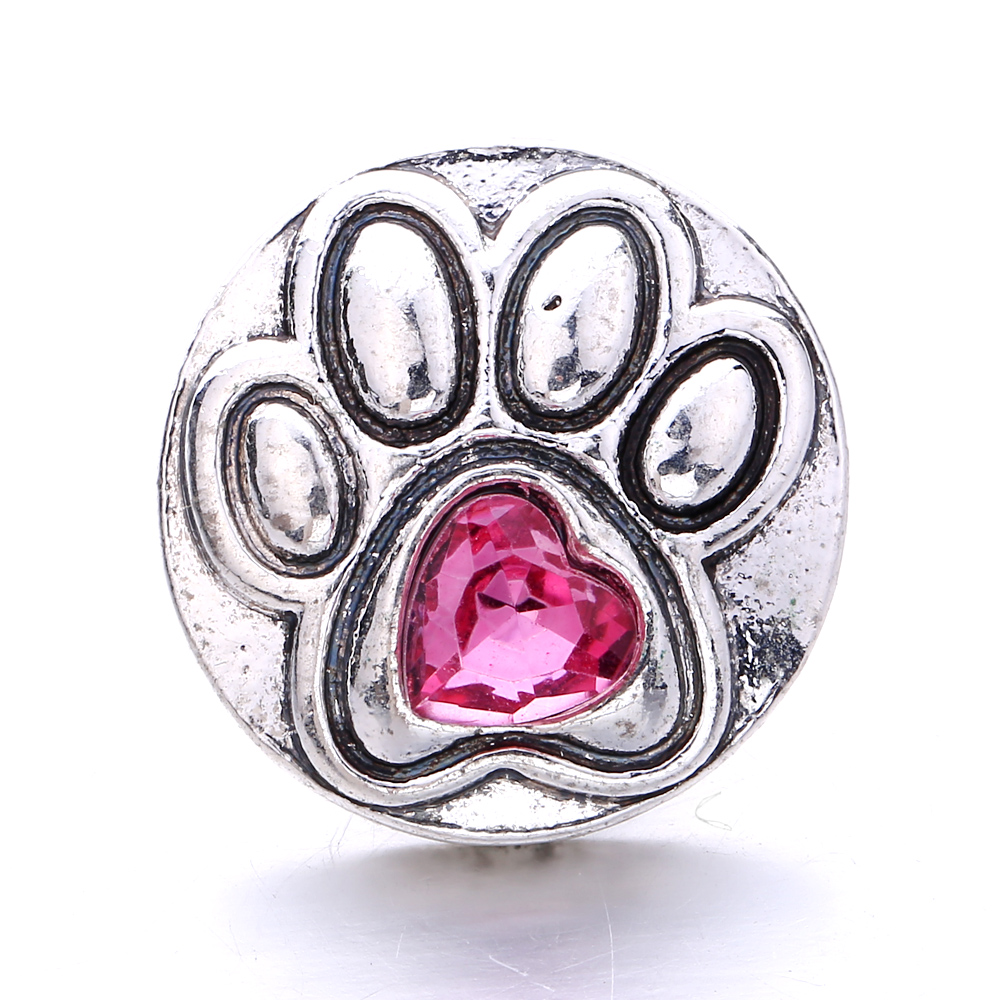 Dog's Paw Shape Crystal Snap Button Clasps Jewelry findings Rhinestone 18mm Metal Snaps Buttons DIY Necklace Bracelet jewelery