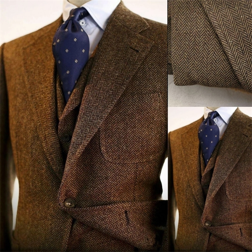 Brown Wedding Tuxedos Men Suits Harringbone Tweed Groom Outfits Costume Homme Prom Terno Masculino Slim Blazer 220407, Custom made
Brown Wedding Tuxedos Men Suits Harringbone Tweed Groom Outfits Costume Homme Prom Terno Masculino Slim Blazer 220407, Custom made