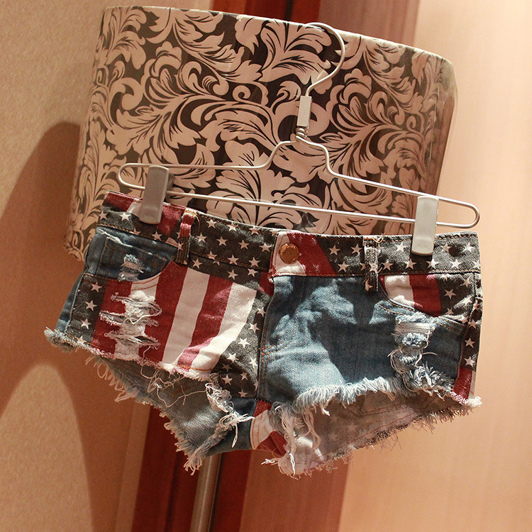 Women's Low-rise American Flag Print Ripped Denim Shorts Jeans Mini Shorts Summer Style 220419
