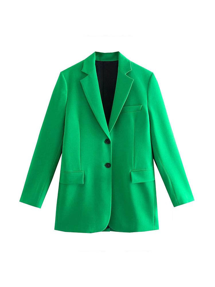 Women Autumn Fashion Single breasted pocket Straight Blazer Coat Vintage Long Sleeve Back Vents Female Outerwear Tops 220402