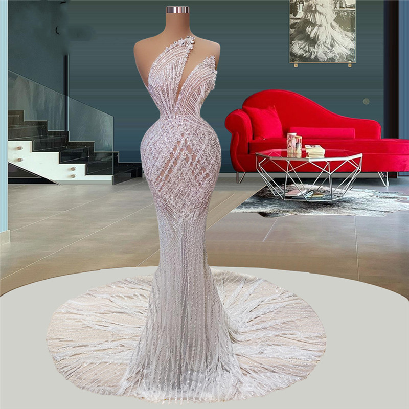 Exquisite Wedding Mermaid Dress With Detachable Train Beading Crystal Bridal Gown Sequined Dubai Dresses Vestido De Novia