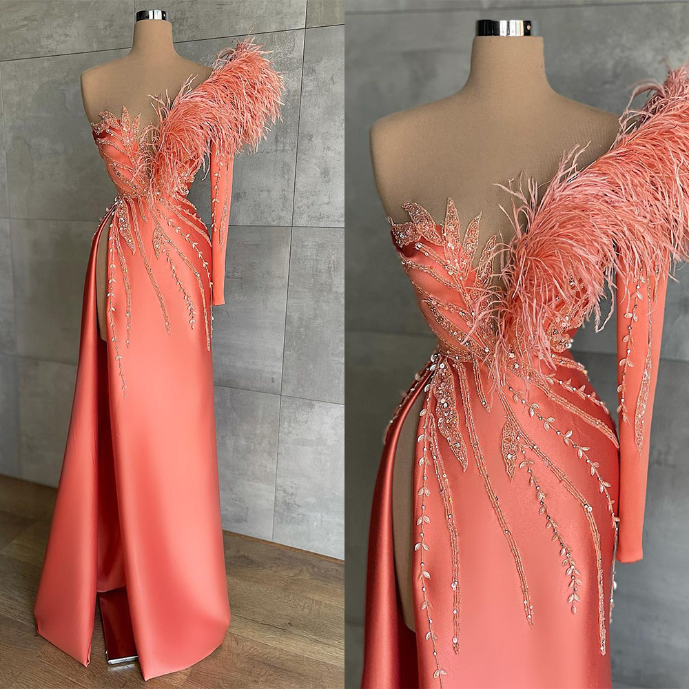Modern Feathers Prom Dresses One Shoulder Sequined Evening Dress Custom Made Side Split Beaded Appliques Party Gown Unique, Crown
Modern Feathers Prom Dresses One Shoulder Sequined Evening Dress Custom Made Side Split Beaded Appliques Party Gown Unique, Crown