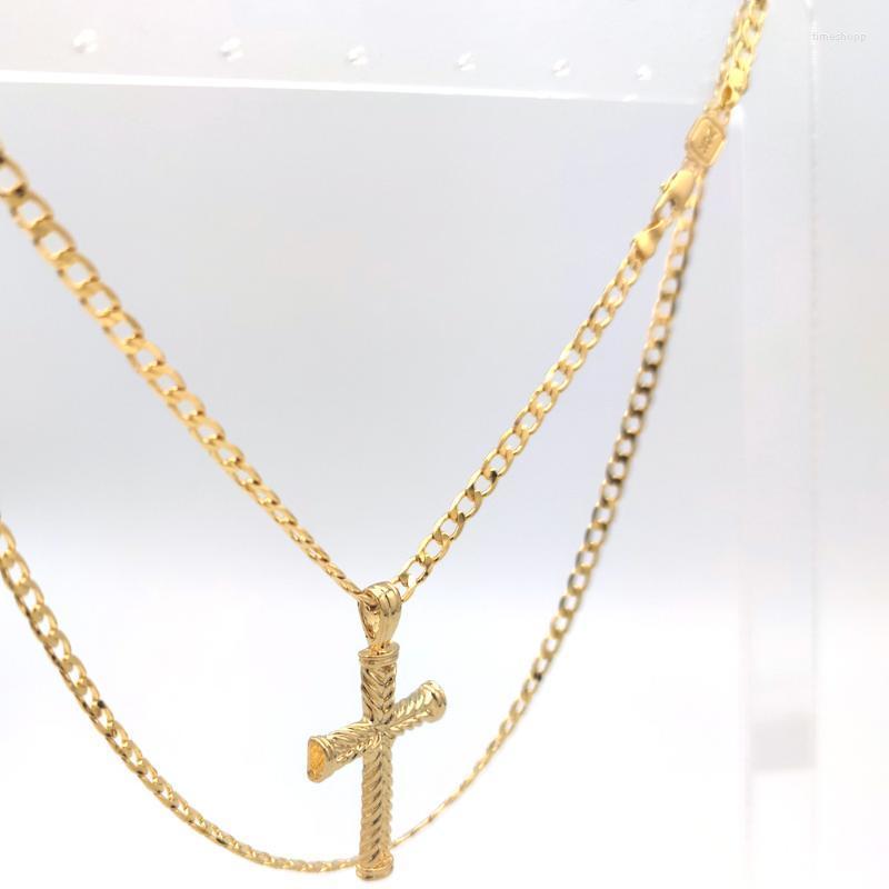 Pendant Necklaces K REAL GOLD FILLED CROSS NECKLACE LENGTH CHAIN 60 CM Curb ChainPendant