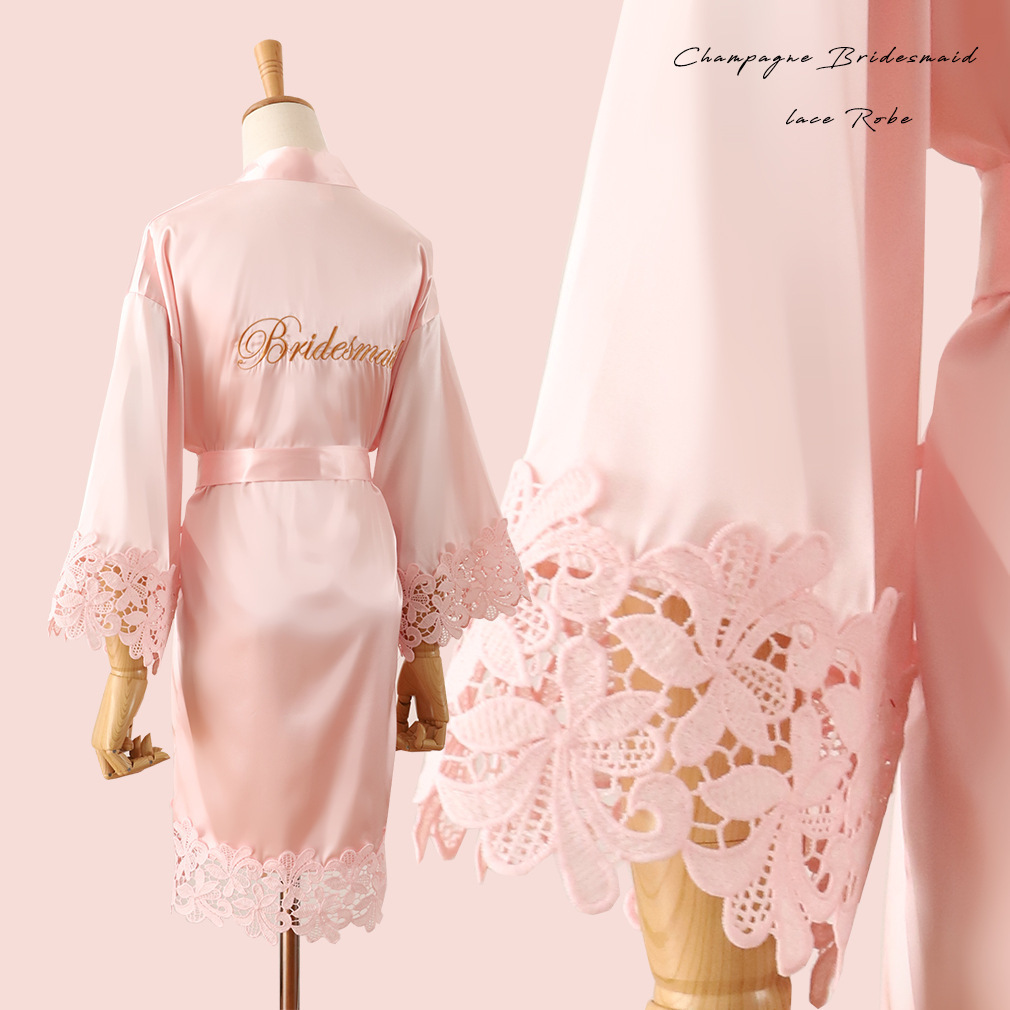 Lace Sleepwear Bride&Bridemaid Wedding Robe Gown Solid Embroidery Kimono Bathrobe Women Casual Home Night Dress