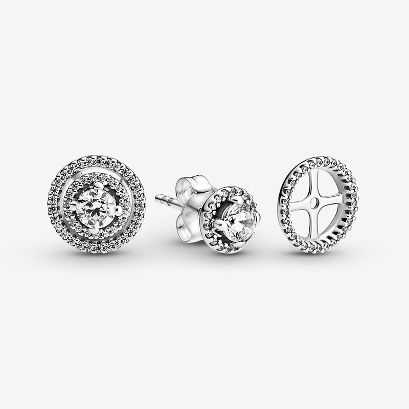 Sparkling Double Halo Stud Authentic 925 Sterling Silver designer Earrings Women Wedding Party Jewelry Diamond earrings with Luxurious Retail Box Set