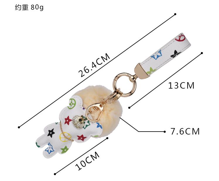 Fashion keychain Cute bear Print Pattern PU leather keychains Car Accessories Key Ring Lanyard Key Wallet Chain Rope Chain set