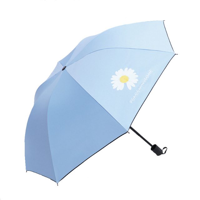 Gold Feather Black Coating Umbrellas Fresh Folding Umbrella Womens Windproof Students Rain Sun Dual-use Three-fold
