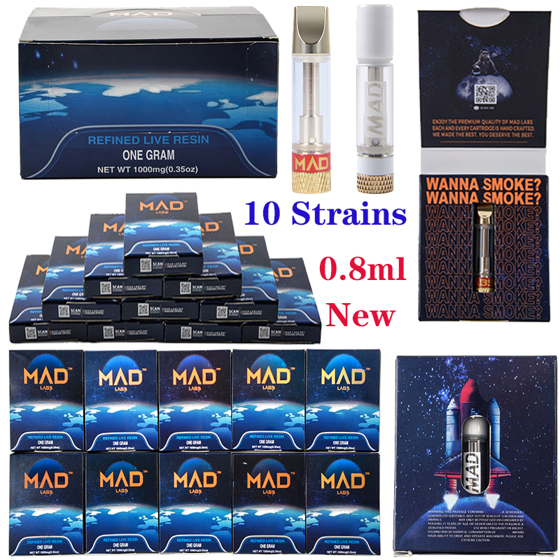 New Packaging 10 Strains MAD Labs Atomizers Vape Cartridges 0.8ml Ceramic Coil Dab Wax Glass Tank Thick Carts 510 Thread Atomizer Empty Vapes Pen E Cigarettes
New Packaging 10 Strains MAD Labs Atomizers Vape Cartridges 0.8ml Ceramic Coil Dab Wax Glass Tank Thick Carts 510 Thread Atomizer Empty Vapes Pen E Cigarettes