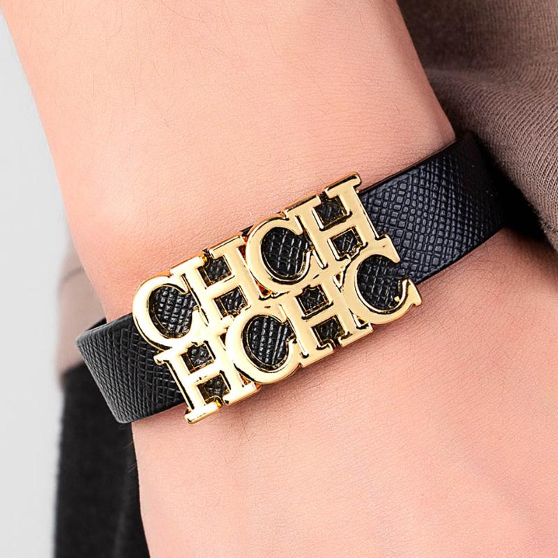 Beaded Strands Zlxgirl Arrival Punk Style Belt Clasps Design 316L Steel CH Letter PU Leather Charms Bracelet&Bangle For Women Party Jewe