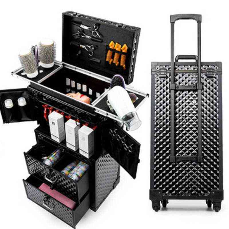 Privatni Red Large Volume Multifunctional Make Rolling Luggage Professional Hairdresser Tools Brand Custom Suitcase J220707