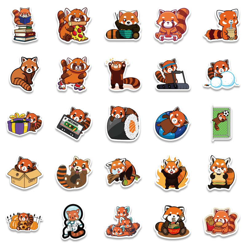 50Pcs/Lot Cute Animal Red Panda Stickers Lesser Panda Ailurus Fulgens Graffiti Stickerfor DIY Luggage Laptop Skateboard Motorcycle Bicycle Sticker