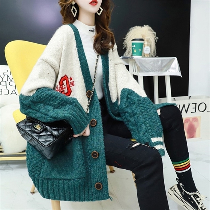 AZYT V Neck Letters Embroidery Autumn Winter Knit Women's Cardigan Oversized Patchwork Sweater Female Cardigan Jacket 201203, Green
AZYT V Neck Letters Embroidery Autumn Winter Knit Women's Cardigan Oversized Patchwork Sweater Female Cardigan Jacket 201203, Green