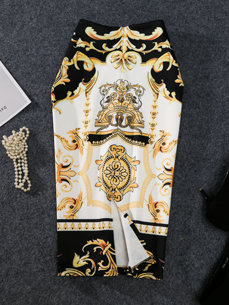 -Coming European Women Summer Print Pencil Skirt High Stretch Personality Midi Slip Hip Female Autumn 220317