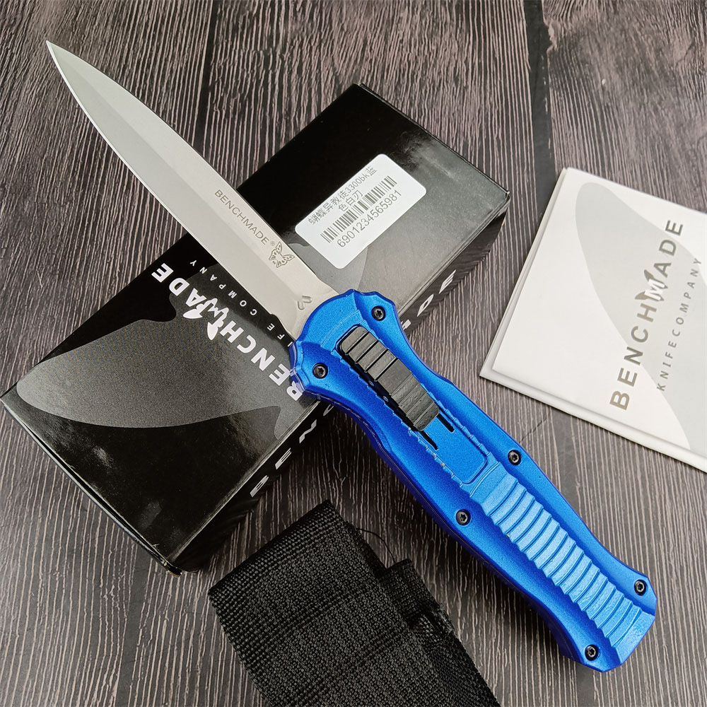 New Benchmade 3300 Infidel AUTO Knife 3.95 In D2 Satin Double Edge Blade Blue Aluminum Handles Fast Action Tactical Gear Survival Knife with Nylon Sheath 3310 3350 535
New Benchmade 3300 Infidel AUTO Knife 3.95 In D2 Satin Double Edge Blade Blue Aluminum Handles Fast Action Tactical Gear Survival Knife with Nylon Sheath 3310 3350 535