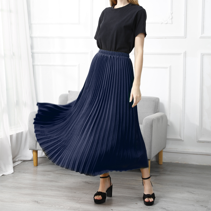 Womens Fashion Pleated Midi Long Skirt Female Korean Japanese Casual High Waist Skirts Jupe Faldas 10 Colors Spring SK295 220322