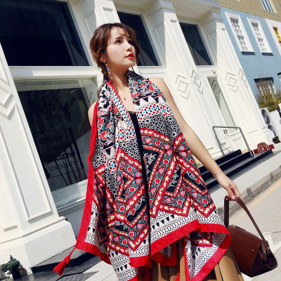 Ethnic Style Scarf Women S Thickened Twill Cotton Printed Air Conditioning Warm Wear Anti-DDoS Sun-Proof Shawl Scarf