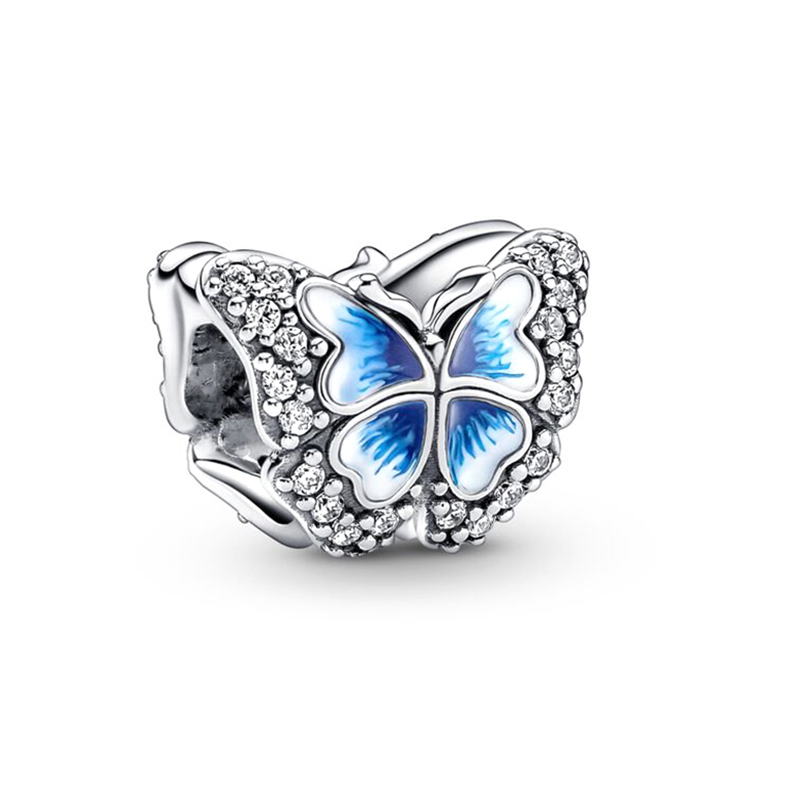 New Popular 925 Sterling Silver 2 Pieces/Lot Butterfly Love Key Lock Beads For S925 Snake Bracelet Necklace Ladies Men DIY Jewelry Fashion Accessories