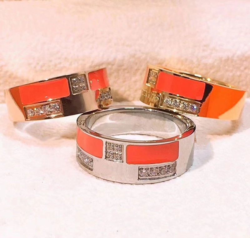 Design Letter Diamond Ring Rose Gold Orange Screw Multicolor Couple Enamel Rings Men Women Love Jewelry with Original box