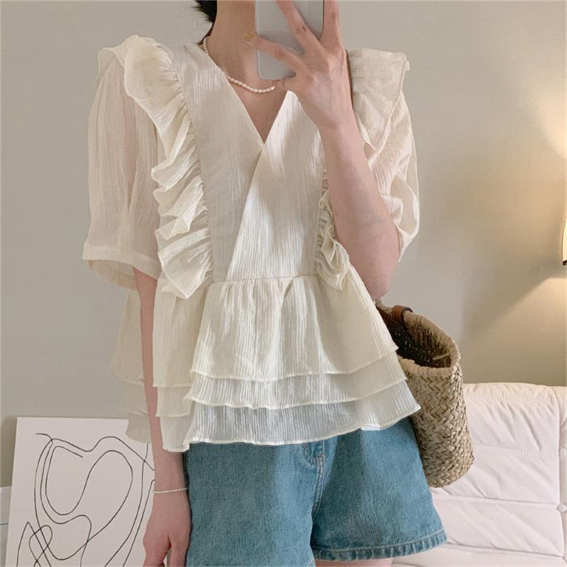 Women's Blouses & Shirts HziriP Korea V-Neck Slim Ruffles Women Office Lady 2022 Summer Work Wear Solid Sweet Loose Chic Casual BlusasWomen', Green
Women's Blouses & Shirts HziriP Korea V-Neck Slim Ruffles Women Office Lady 2022 Summer Work Wear Solid Sweet Loose Chic Casual BlusasWomen', Green