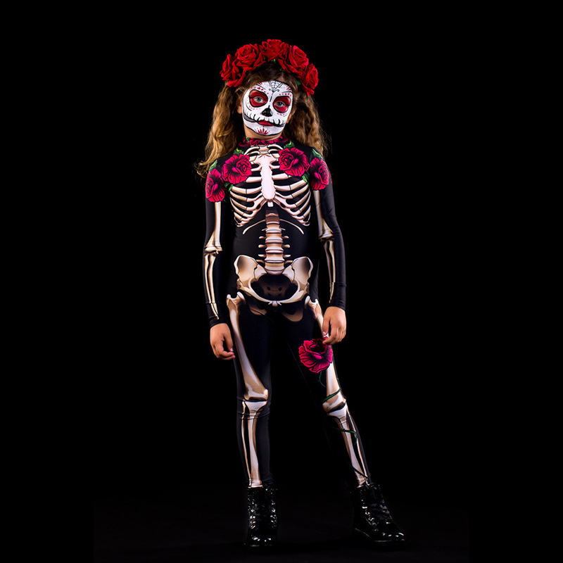 Special Occasions Skeleton Rose Kids Child Halloween Devil Ghost Jumpsuit Party Carnival Performance Scary Costume Baby Girl Day Of The Dead 220826