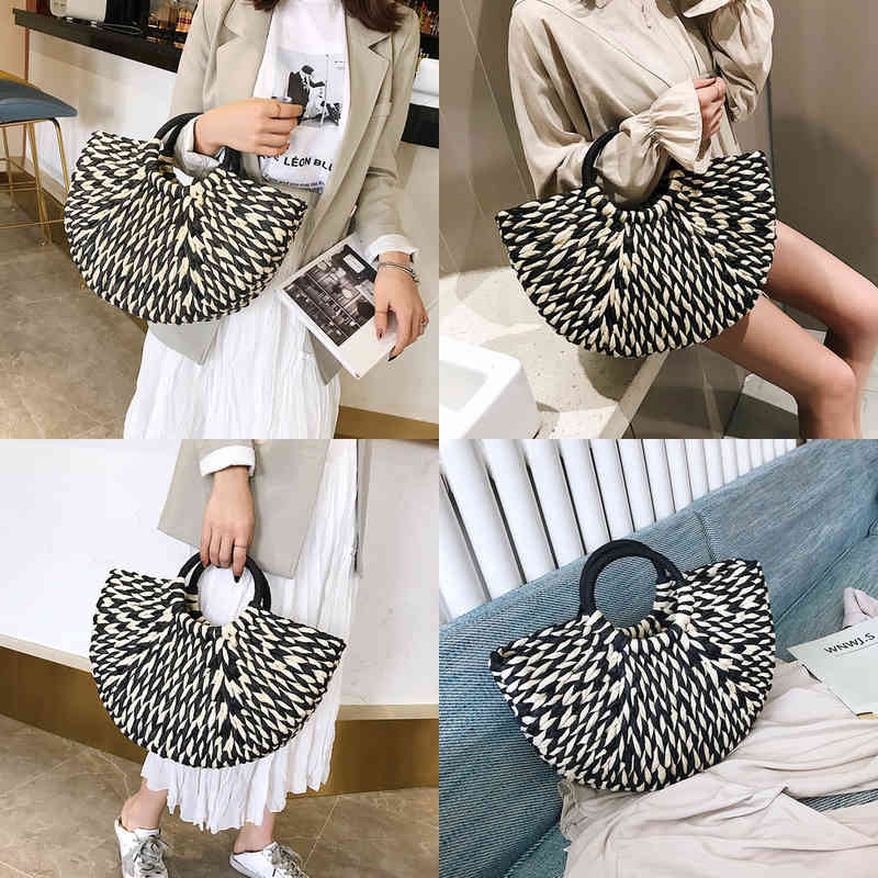 Evening Bags Zomer Halve Cirkel Stro Handtassen Voor Vrouwen Bohemen Strand Tassen Mode Schoudertas Dames Shopper Top Handvat Tas Portemonnees 2022 In