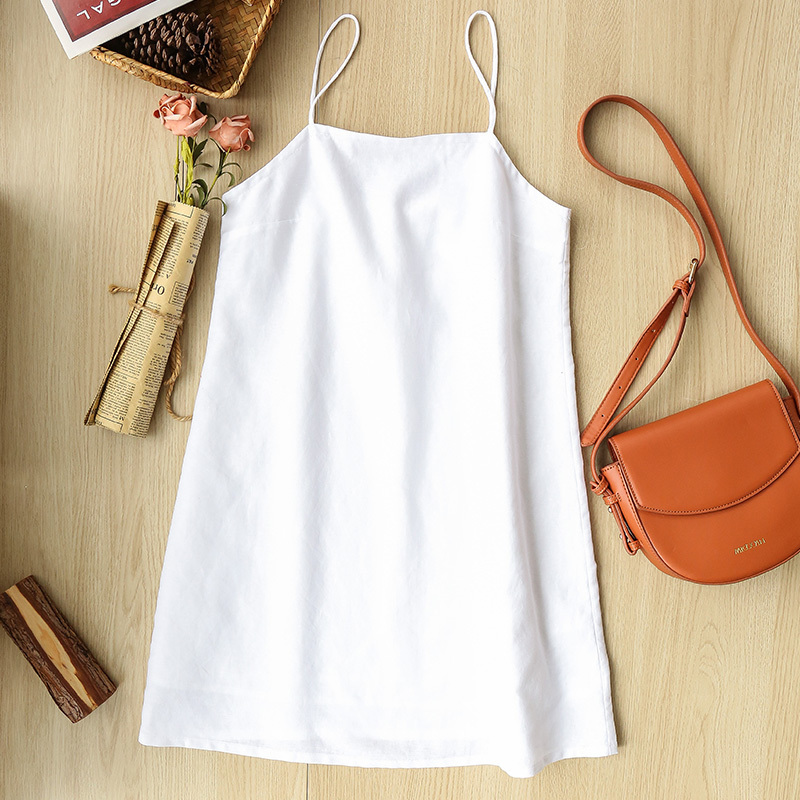 Vintage Cotton Linen Women Dresses Sexy Spaghetti Strap Sleeveless Back Bandage Harajuku Party Club Mini Dress 121627WLY 220509