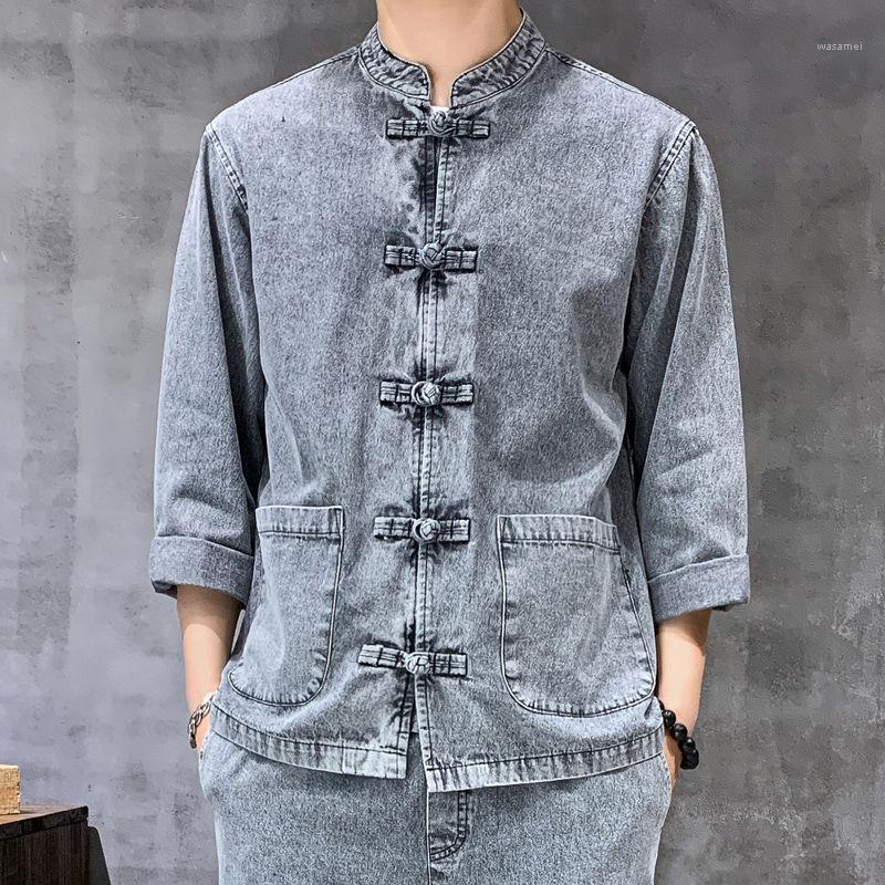 Men's Casual Shirts Chinese Style Denim Jean Jacket Youth Large Stand Collar Retro Embroidery Tang Suit Streetwear Clothes Coat, Blue top piece
Men's Casual Shirts Chinese Style Denim Jean Jacket Youth Large Stand Collar Retro Embroidery Tang Suit Streetwear Clothes Coat, Blue top piece