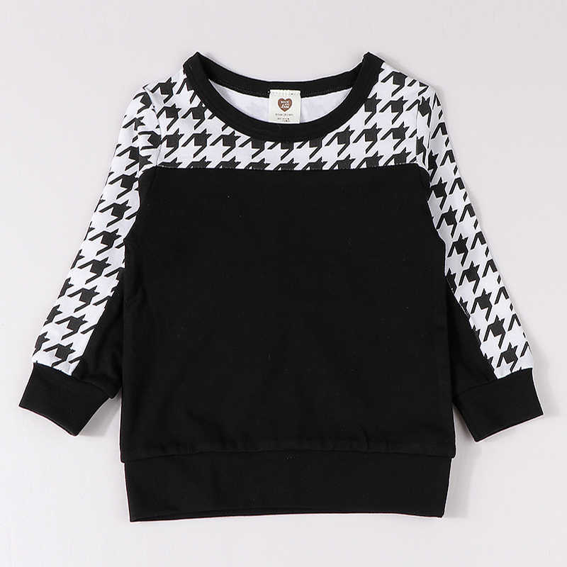 Casual Outfit For Kids Long T-shirt Sleeves Autumn Winter Contrast Houndstooth Boy Girls Clothes And Children, Black
Casual Outfit For Kids Long T-shirt Sleeves Autumn Winter Contrast Houndstooth Boy Girls Clothes And Children, Black