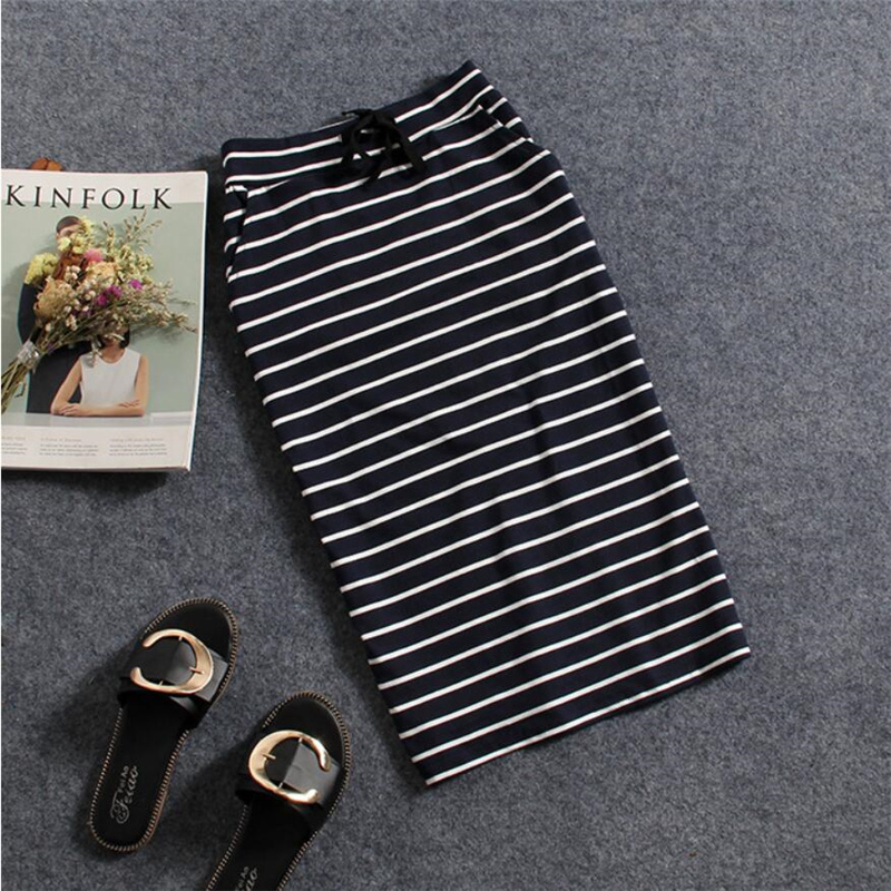 Korean Womens Black White Striped One-Step Skirt Spring Summer Woman Casual Pocket Mid-length Slim Bag Hip Skirts Female 220317