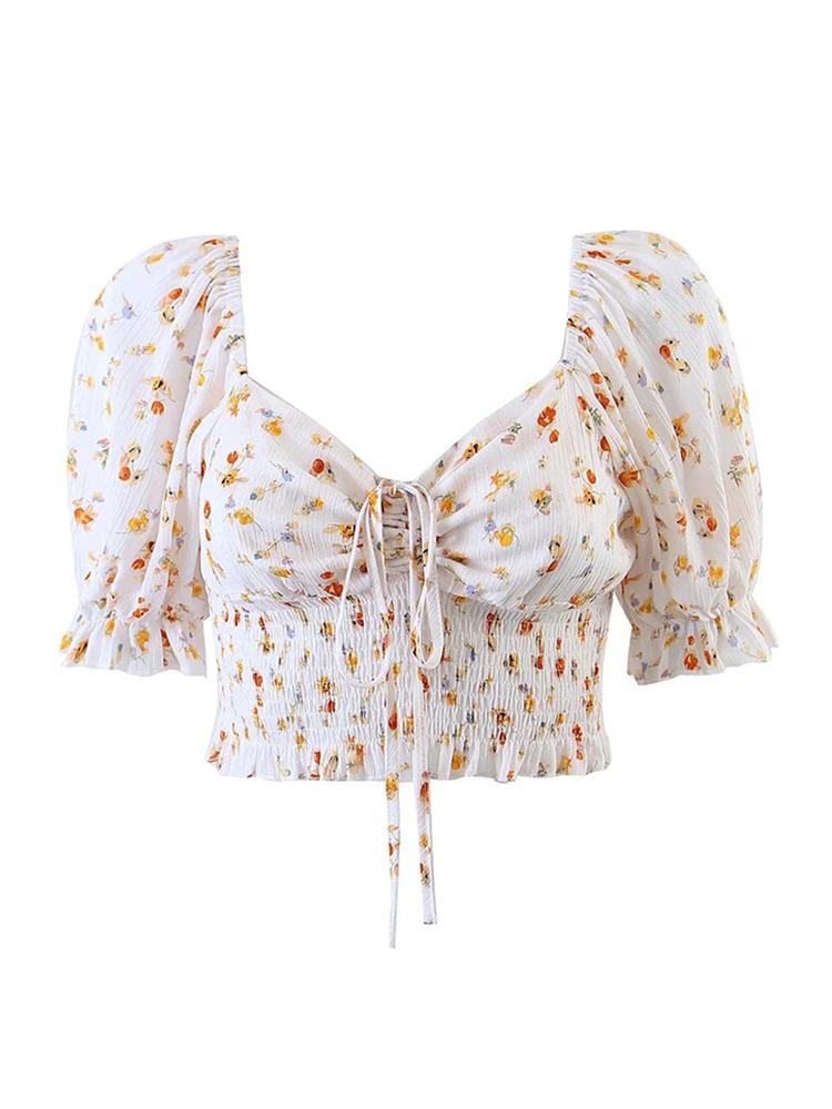 Women' Blouses & Shirts Merodi Ladies Elegant Small Flower Print High Waist White Blouse Girls Vintage Square Colalr Short Sleeve Summer El, As photo
Women' Blouses & Shirts Merodi Ladies Elegant Small Flower Print High Waist White Blouse Girls Vintage Square Colalr Short Sleeve Summer El, As photo