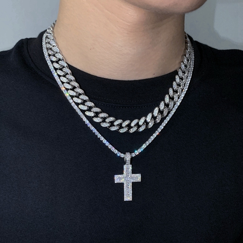 Iced Out Bling Small Cross Pendant Classic Men Women Micro Pave 5A Cubic Zirconia CZ Hip Hop Couple Jewelry