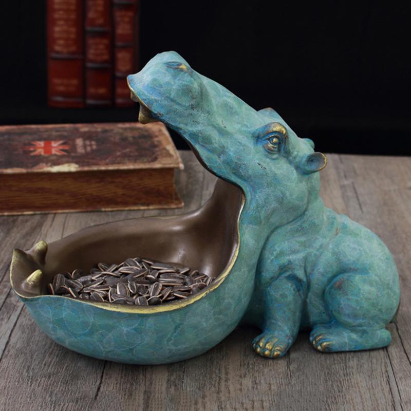 Decorative Objects & Figurines Hippo Statue Sculpture Figurine Key Candy Container Sundries Storage Holder Home Table Artware Desk Decor Cra