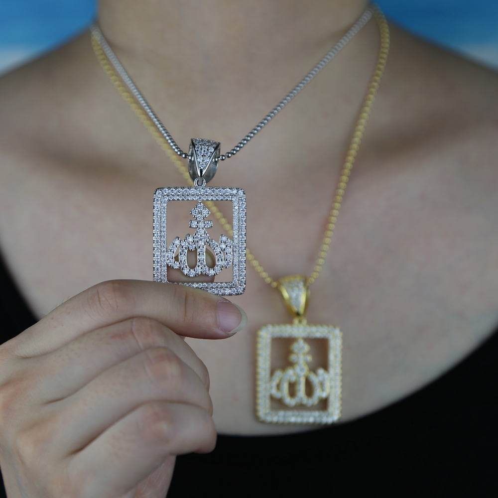 Bg 5A crystal paved tennis chain choker necklace with Muslims Allah pendant charm for women men big charms jewelry dh910320090