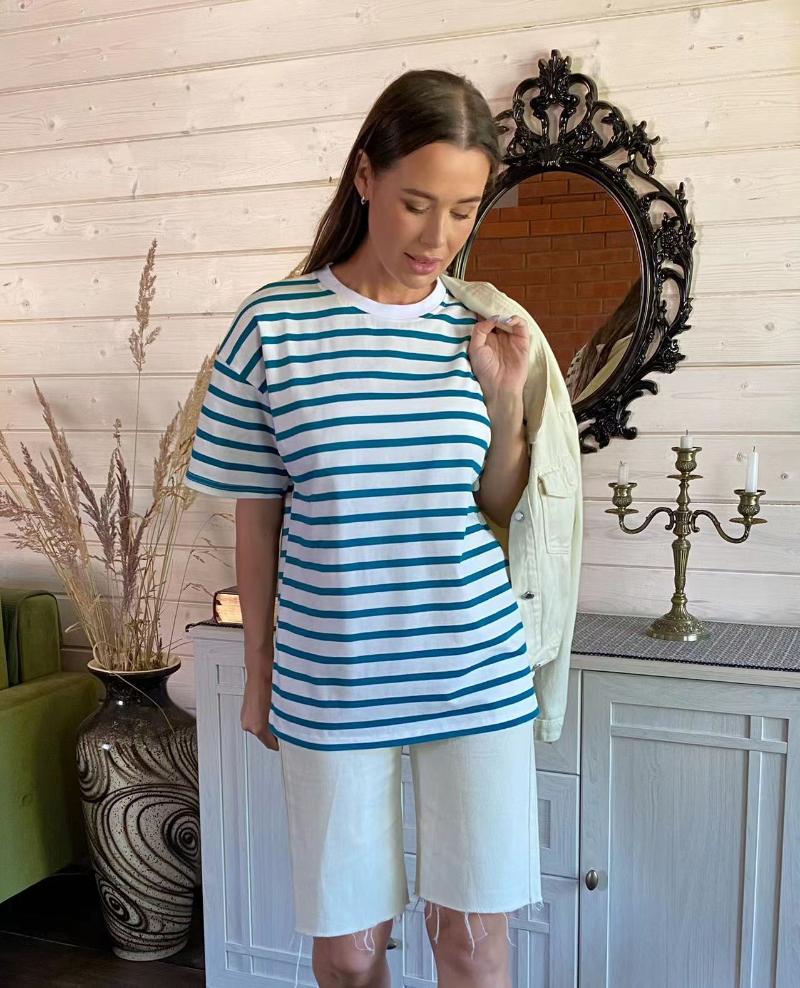 Women's T-Shirt Casual Loose Color Contrast Striped Round Neck Women's Design All-match Trend 2022 Spring And Summer Short SleevesWomen', Black strips
Women's T-Shirt Casual Loose Color Contrast Striped Round Neck Women's Design All-match Trend 2022 Spring And Summer Short SleevesWomen', Black strips