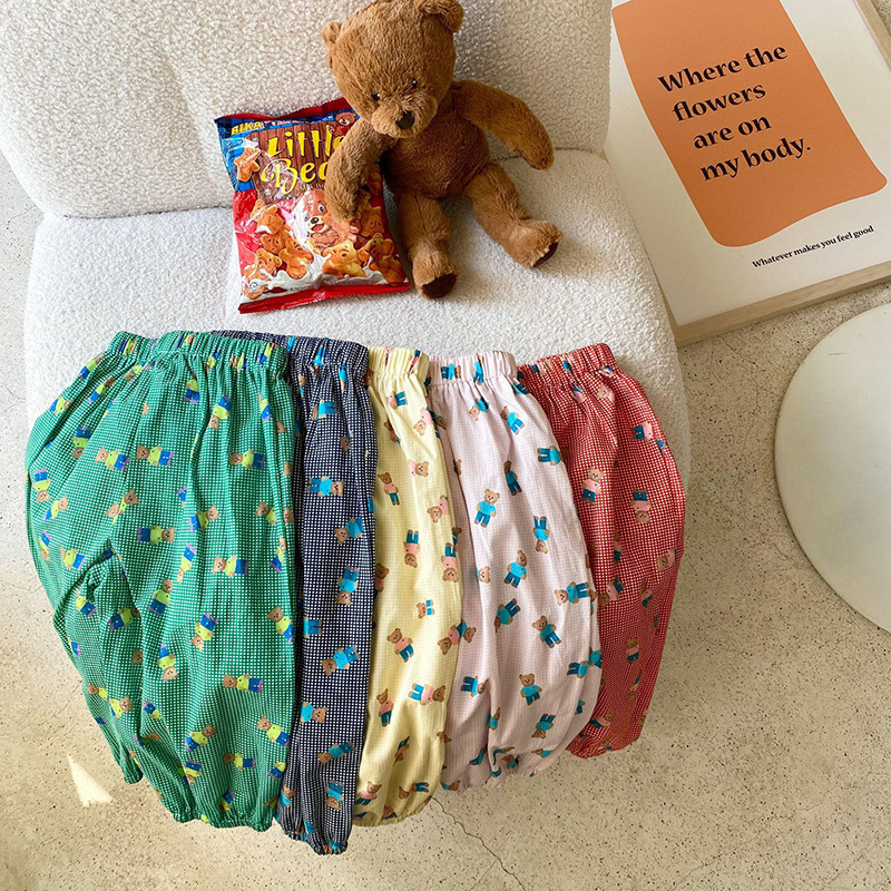 MILANCEL Summer Kids Pants Bear Print Girls Trousers Cotton Children Harm Pants 220512