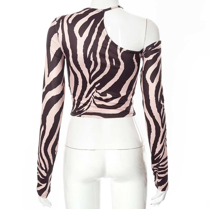Women s T shirt Long Sleeve Strapless Irregular Zebra Print Top Spring Product Short Y2K Tees Streetwear girls 220714