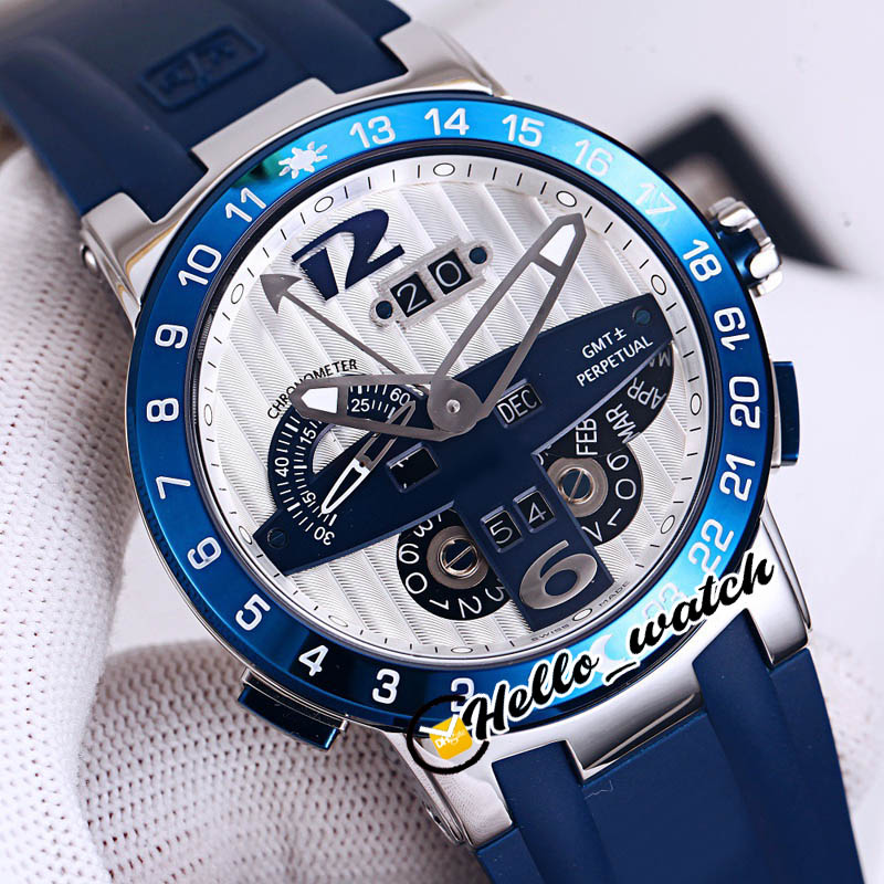 Executive El Toro/Black Toro GMT 322-00-3/BQ Mens Watch Perpetual Calendar White Blue Dial Steel Case Blue Rubber Strap Gent Watches Hello_Watch F26A (6)