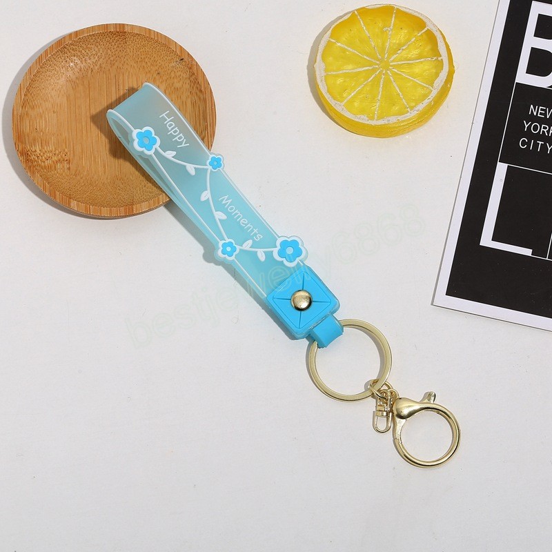 Cute Candy Color PVC Flower Keychain for Women Girls Key Chains Keyring Car Bag Backpack Pendent Charms Accessories