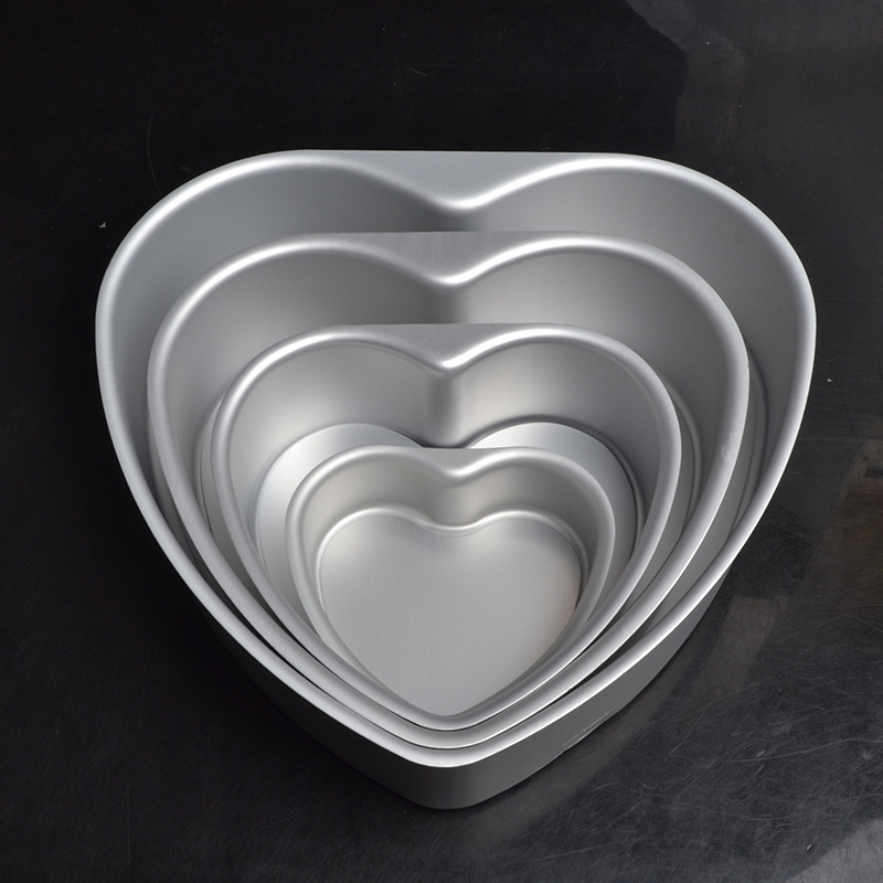 Durable Home Baking Toolset Aluminium Heart-Shaped Tins w/ Easy Release Bottoms (4, 6, 8, 10) Perfect for Decadent Dishes
