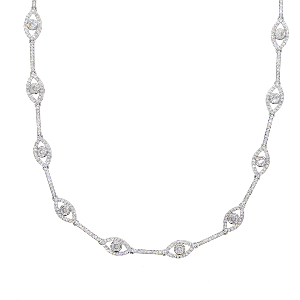 New Turkish Evil Eye Choker Necklace Jewelry Rose Silver Color Micro Pave 5A Cz Bar Eyes Charm Link Chokers Necklaces Wholesale