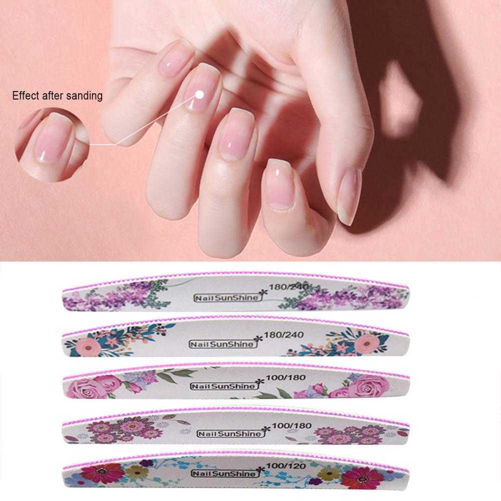 New Nail File Flower Printed Nail Buffer Colorful DIY PS Floral Half Moon Emery Board For Female Professional Manicure Too