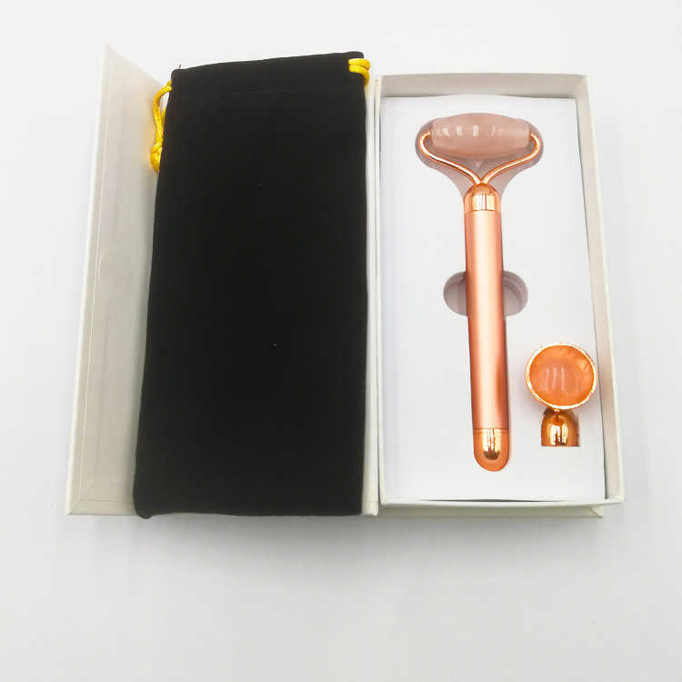 Electric Vibrating Jade Roller Natural Rose Quartz Crystal Stone Facial Jade Massager Roller Skincare Tool Wrinkle Removal Rodillo De Jade Vibratorio 